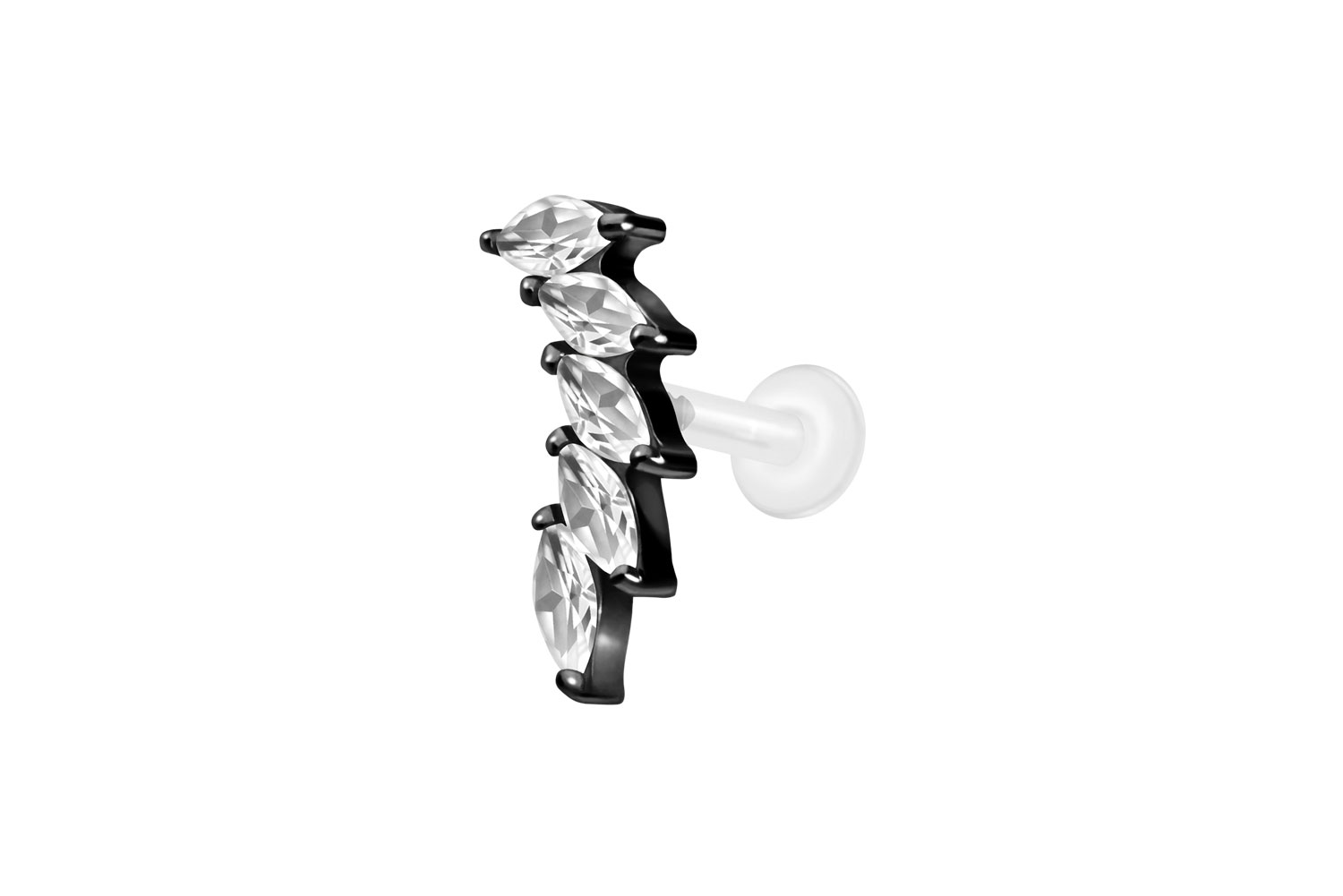 PTFE Labret Piercing mit Innengewinde + Titan-Aufsatz 5 EINGEFASSTE KRISTALLTROPFEN